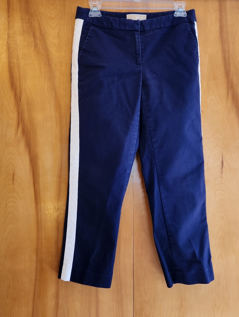 Michael Kors Women's Navy Blue Cotton Pants with White Stripe, Size 4, $120
